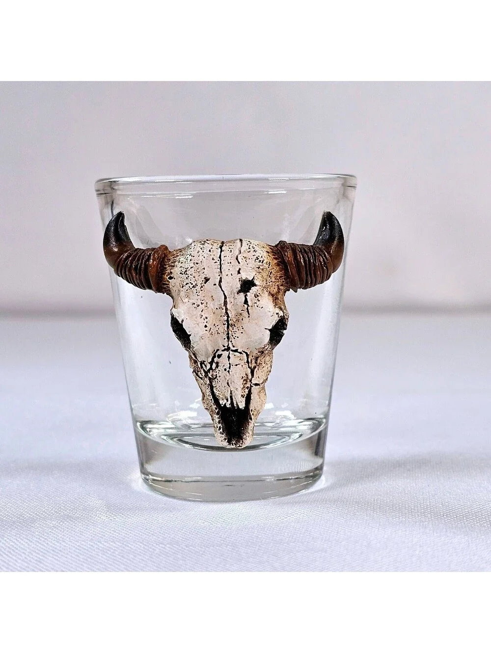 Southwestern Steer Skull Shot Glass 3D Resin Bull Head Clear Barware Decor